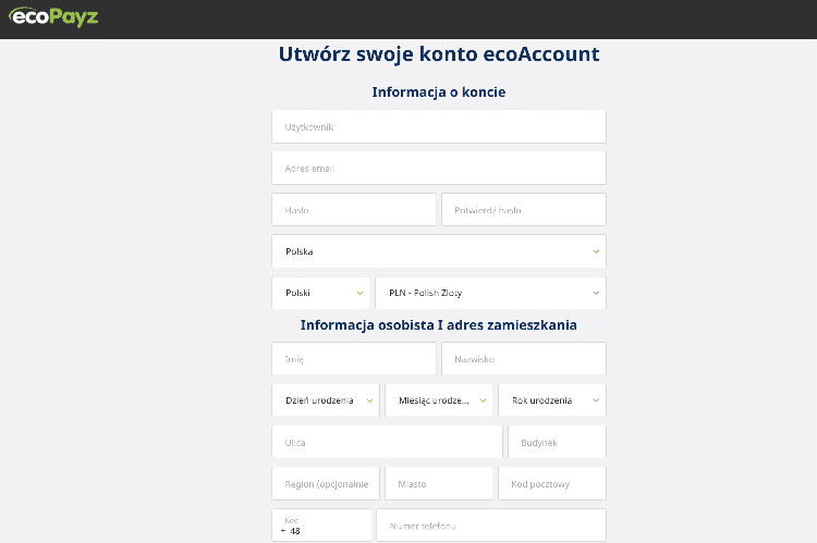 Реєстрація рахунку в Ecopayz 2